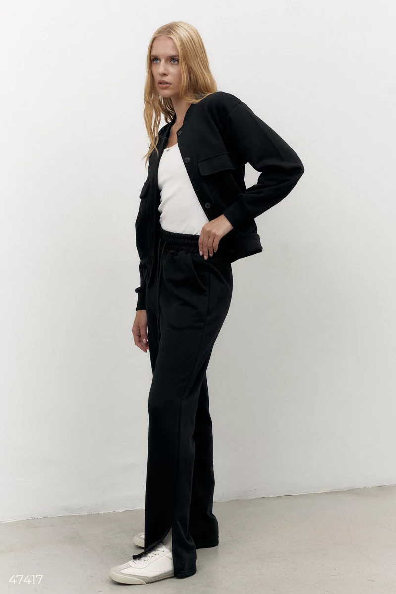 A black bomber jacket and pants suit photo 4