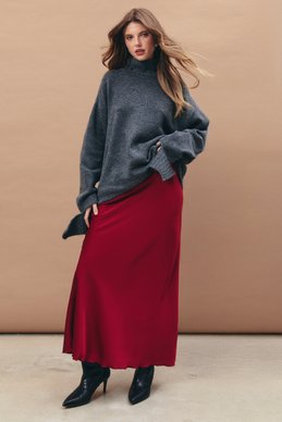 Long burgundy satin skirt photo 6