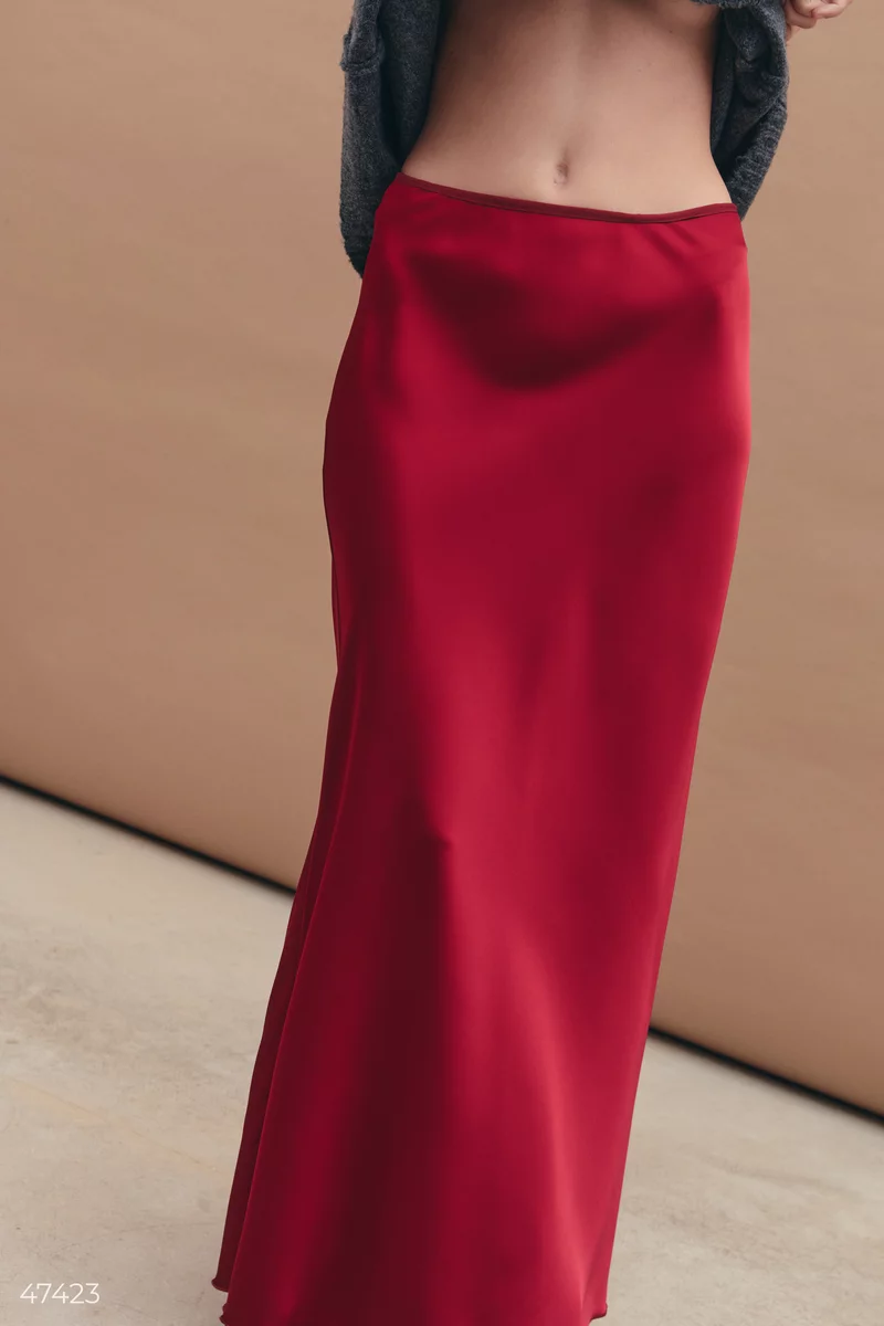 Long burgundy satin skirt photo 2