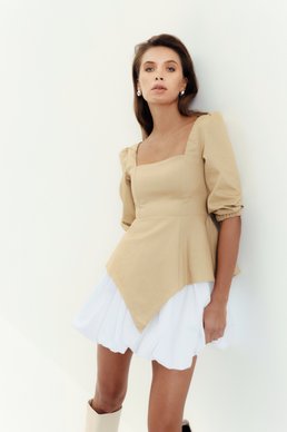 Beige peplum dress with a mini skirt photo 3