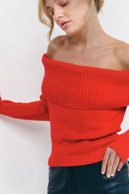 Red sweater with open shoulders