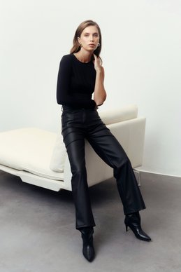 Gray straight-cut pants made of eco-leather photo 4