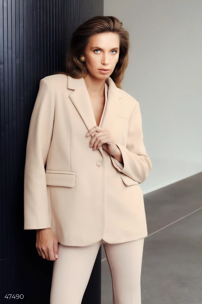 Beige single-breasted coat-jacket photo 2