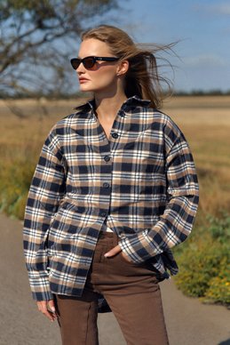 Gray plaid shirt with slits photo 1