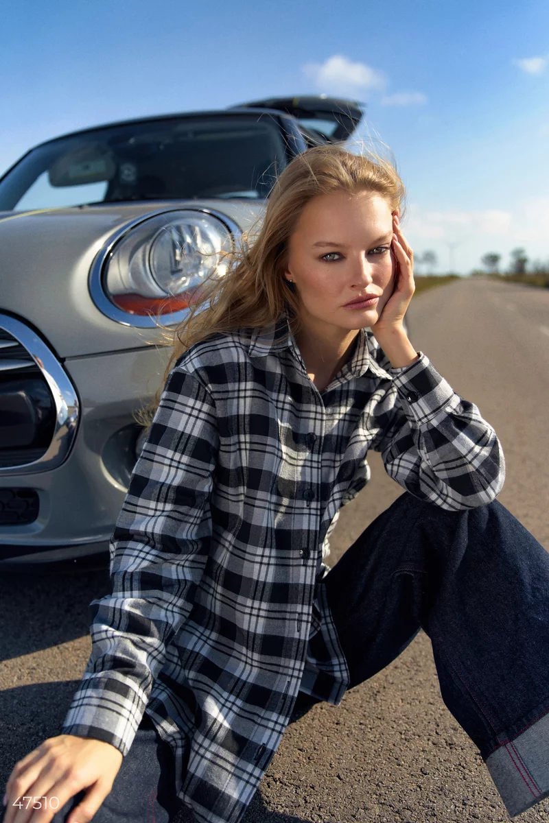 Gray plaid shirt with slits photo 1