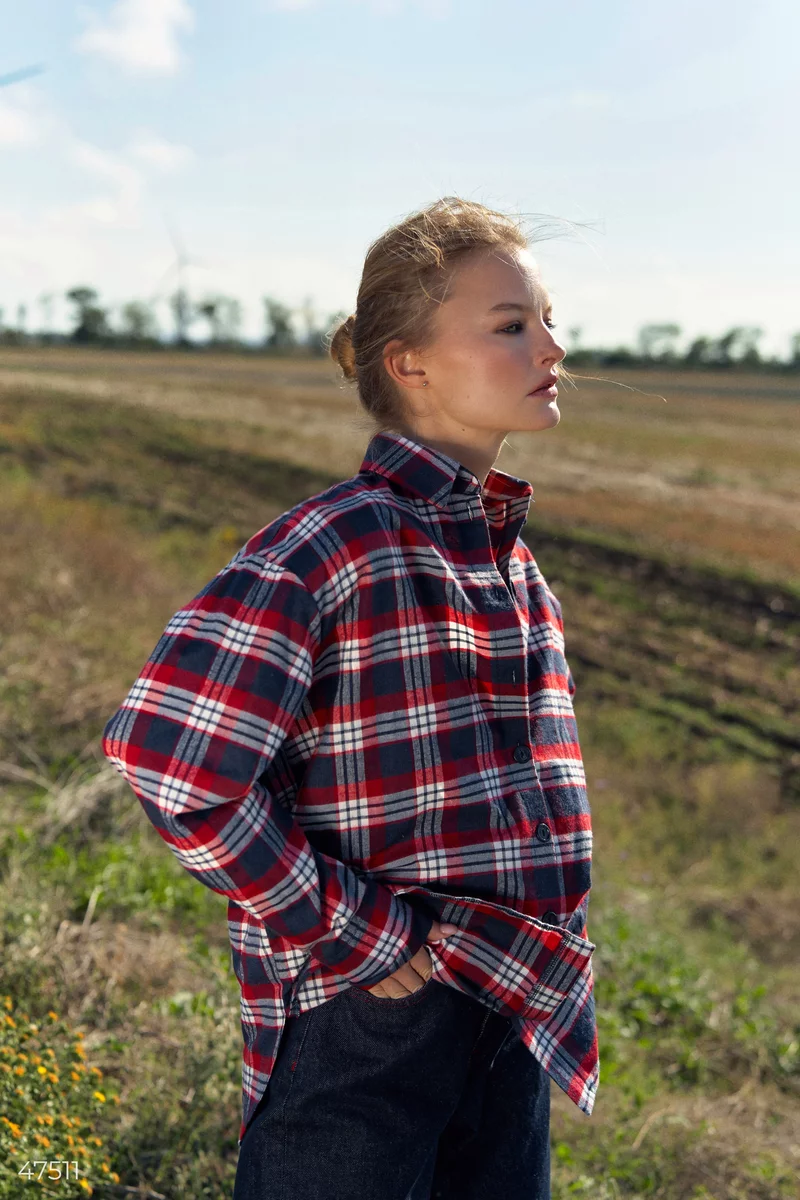 Red checkered shirt with slits photo 1