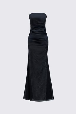 Black Draped Mesh Bandeau Dress