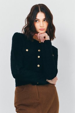 Black cardigan in old money style