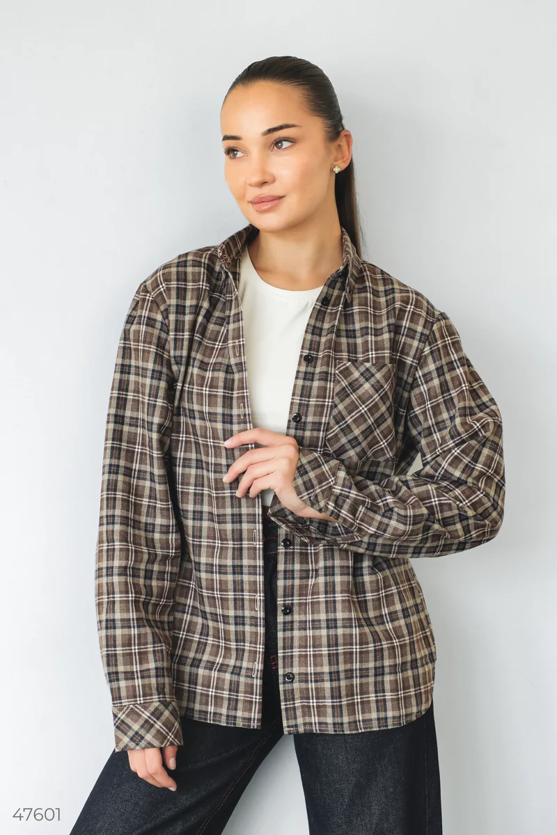 Brown checkered shirt photo 1