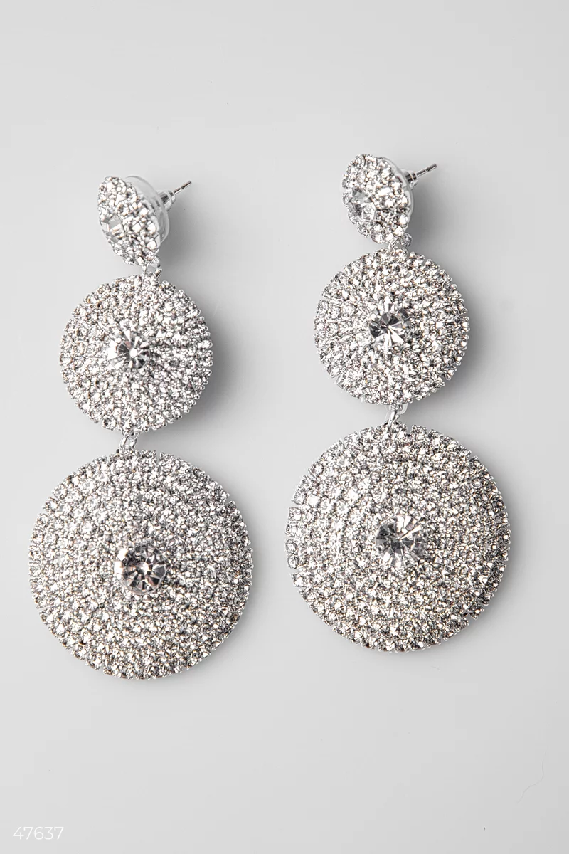 Round silver earrings with rhinestones photo 4