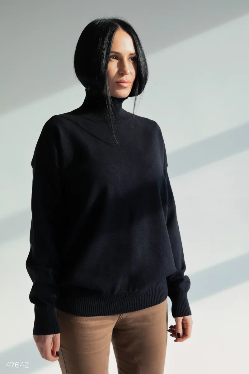 Black elongated sweater with a stand-up collar photo 1