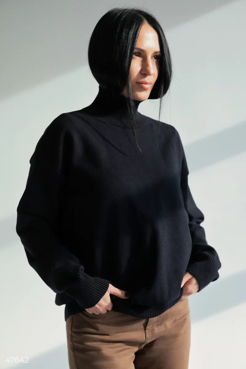 Black elongated sweater with a stand-up collar photo 3