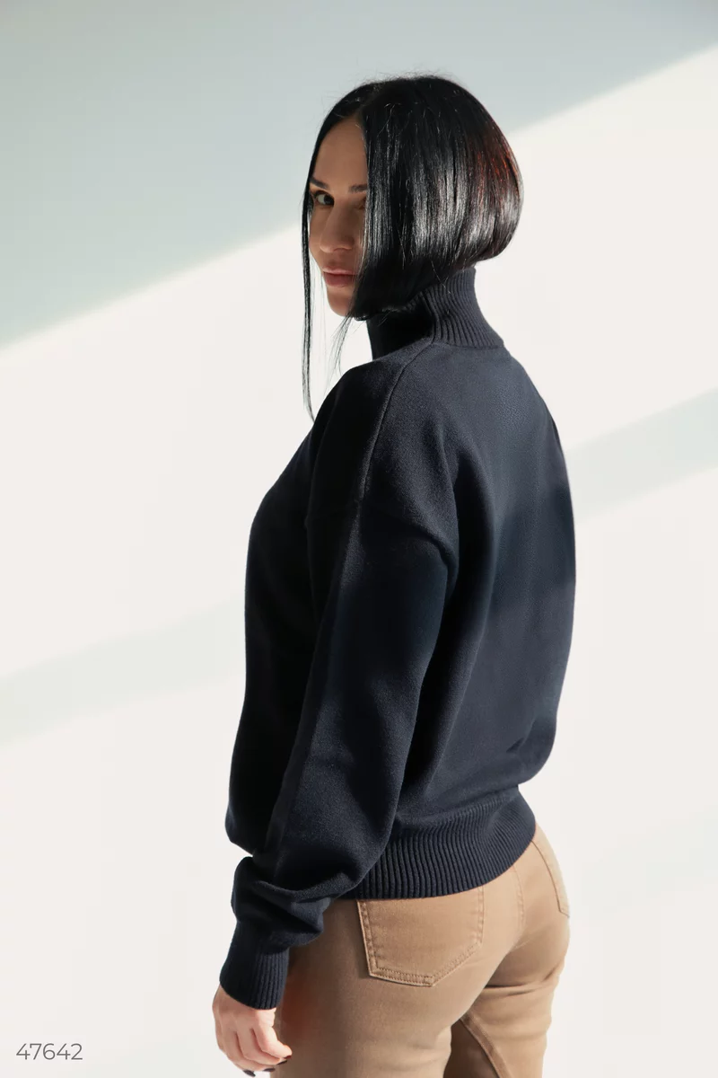 Black elongated sweater with a stand-up collar photo 4