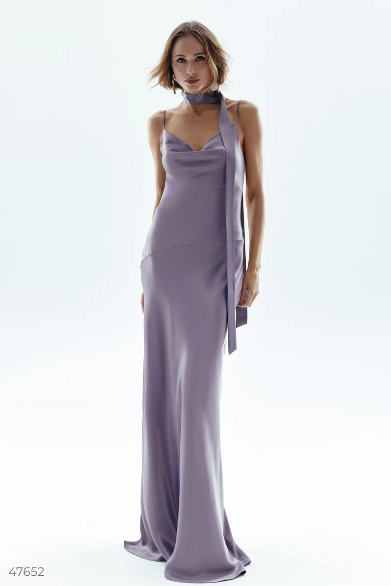 Gray satin maxi dress photo 2