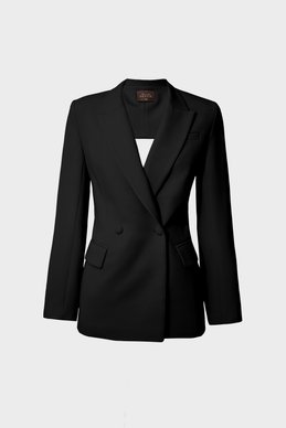 Black double-breasted jacket with open back