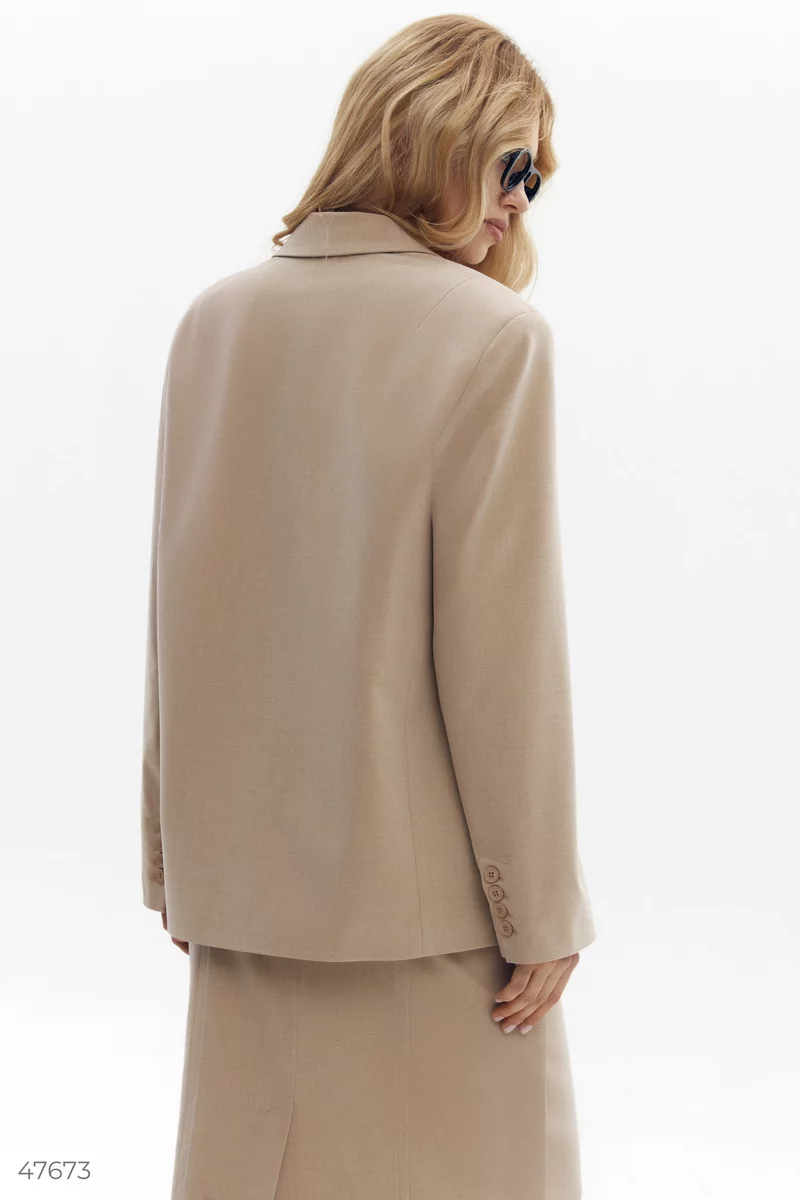 Beige double-breasted straight-cut jacket photo 4