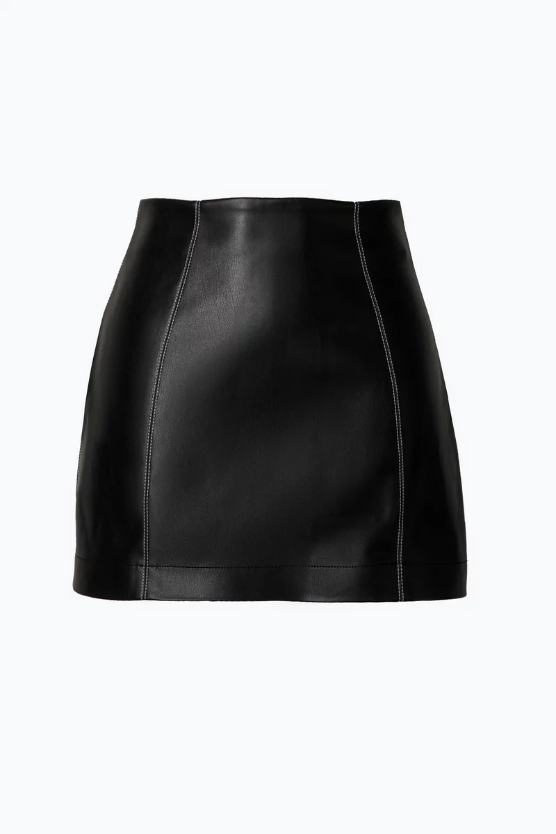 Black leather mini skirt with seams photo 5