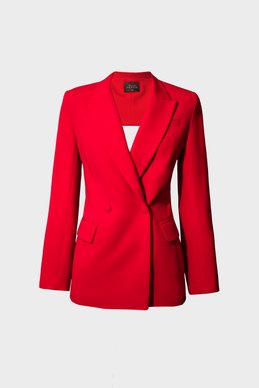 Red elongated double-breasted jacket