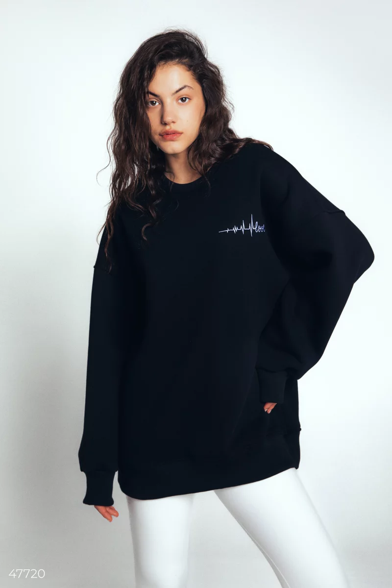 Black LOVE oversized fleece sweatshirt photo 1