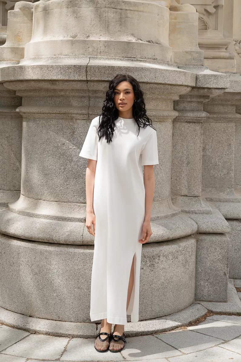 White knitted maxi T-shirt dress photo 2