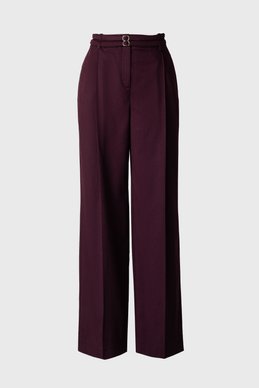 Burgundy double-belted palazzo pants