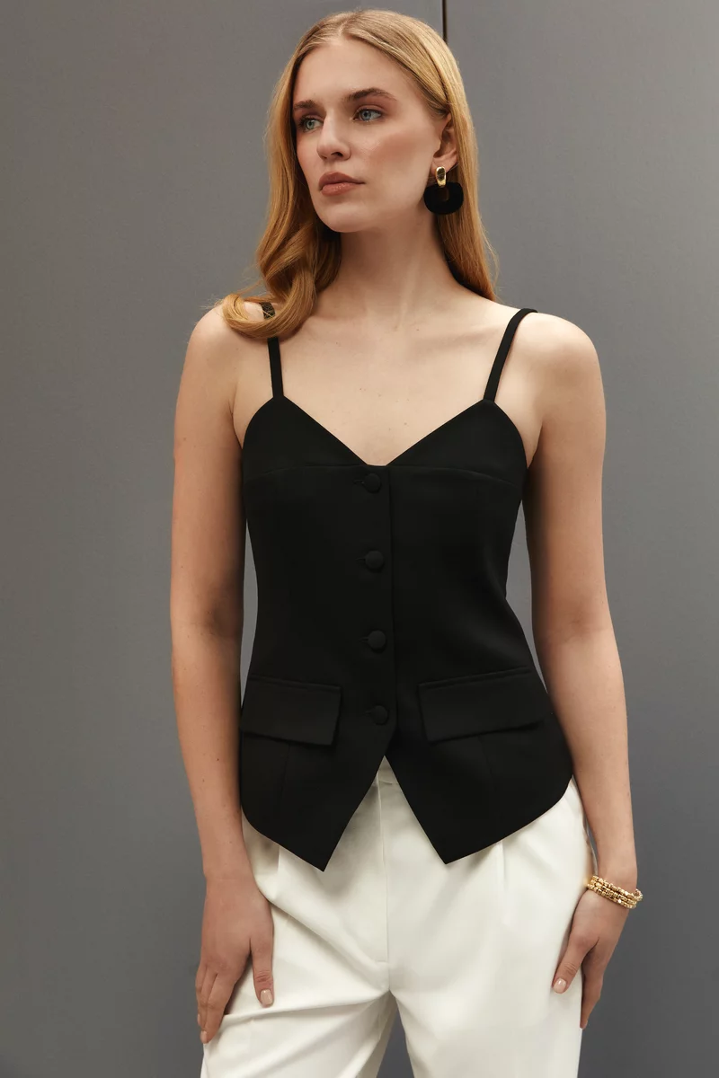 Black suiting fabric top vest photo 3