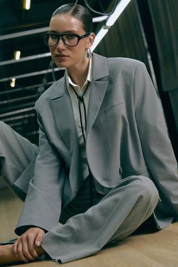 Grey double-breasted straight-cut jacket