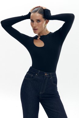 Black bodysuit with an accent cut