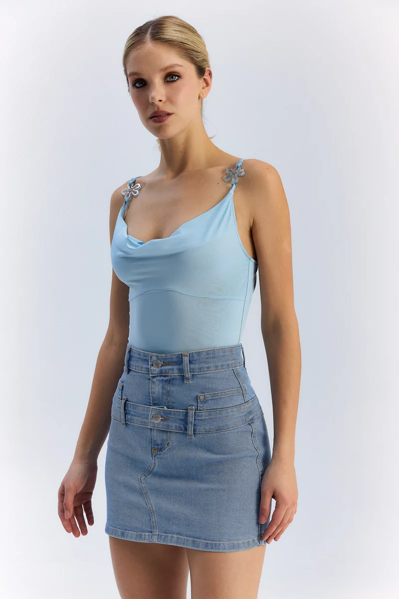 Blue top with thin straps photo 1