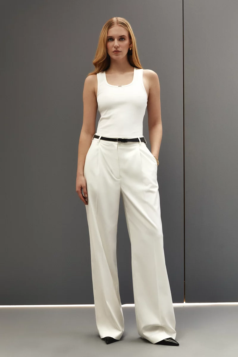 Milky palazzo pants made of suit fabric photo 1