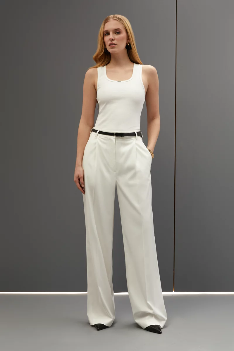 Milky palazzo pants made of suit fabric photo 4