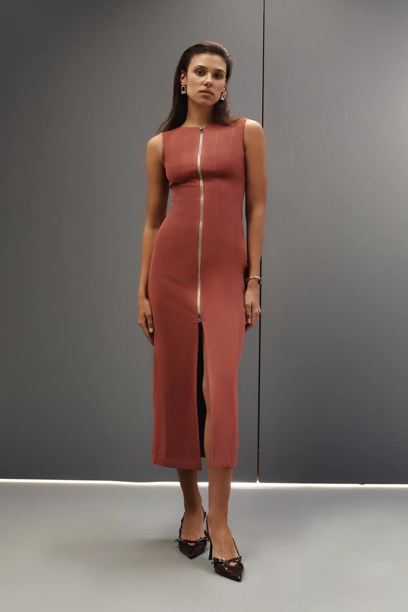 Terracotta maxi dress with slits photo 1