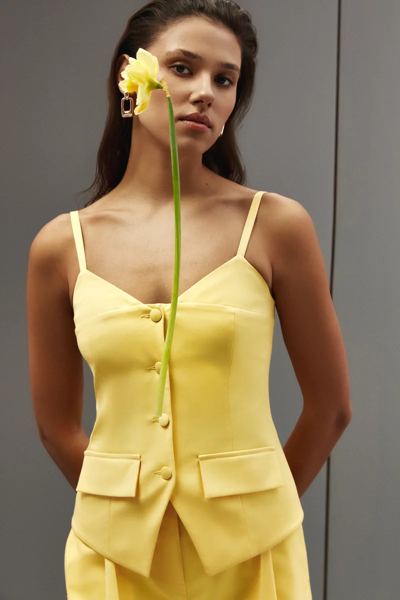 Yellow suiting fabric top vest photo 2