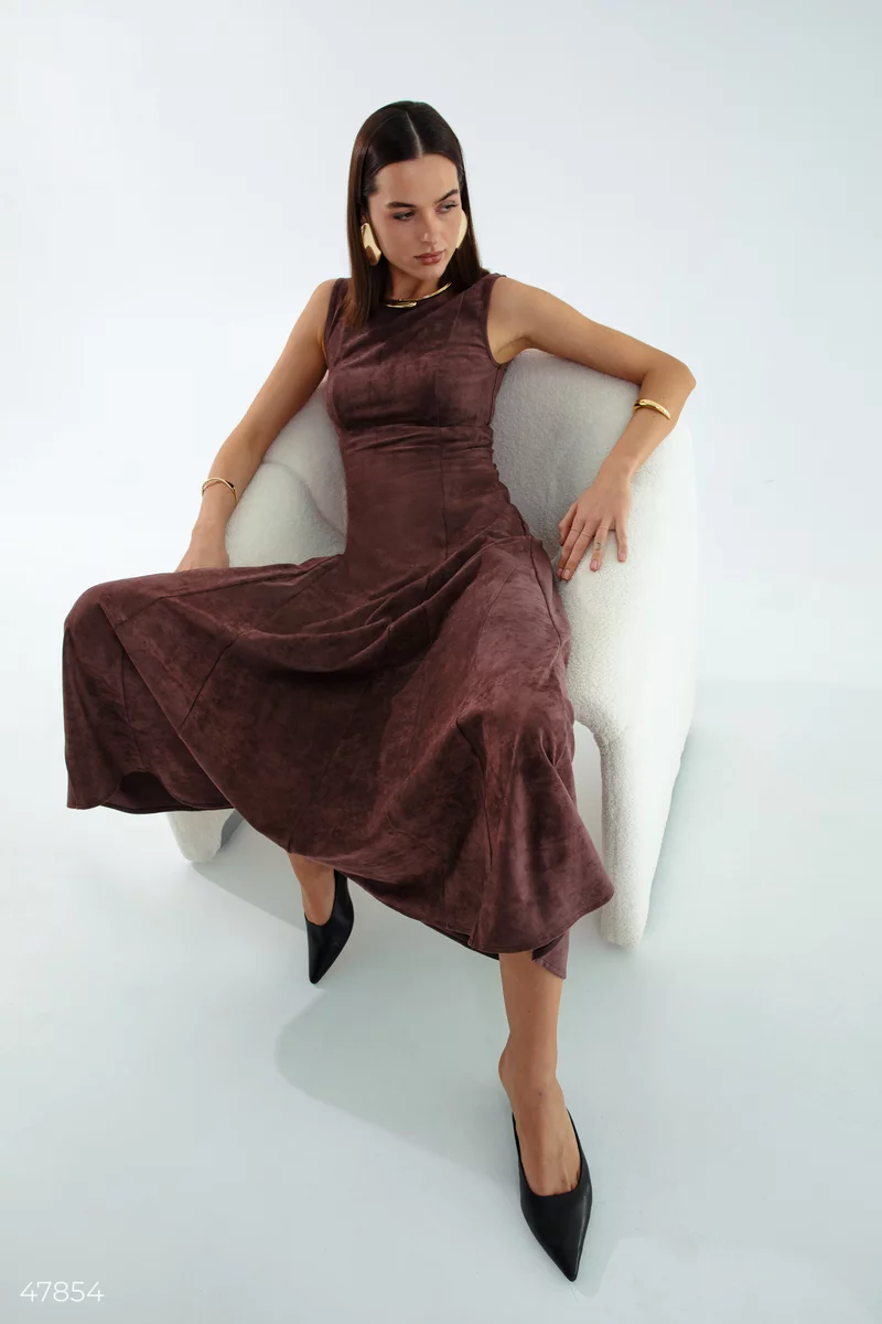 Brown suede maxi dress photo 1