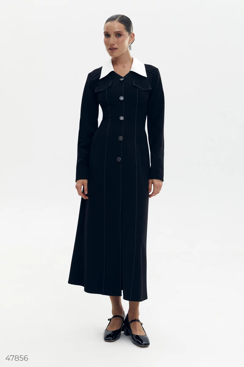 Black midi dress with detachable collar photo 1