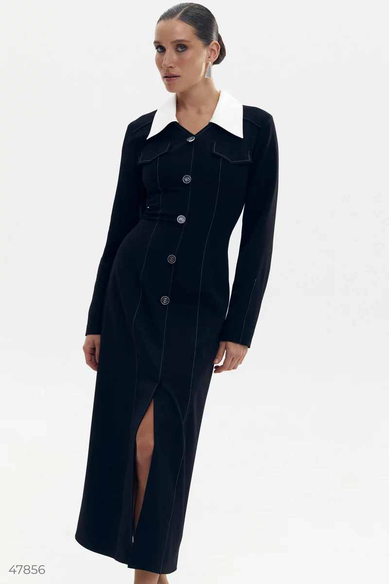 Black midi dress with detachable collar photo 2