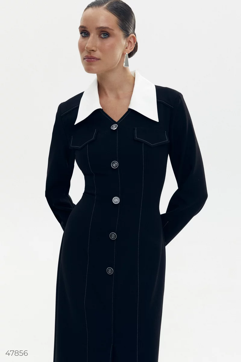 Black midi dress with detachable collar photo 3