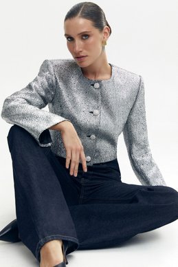 Silver bouclé crop jacket