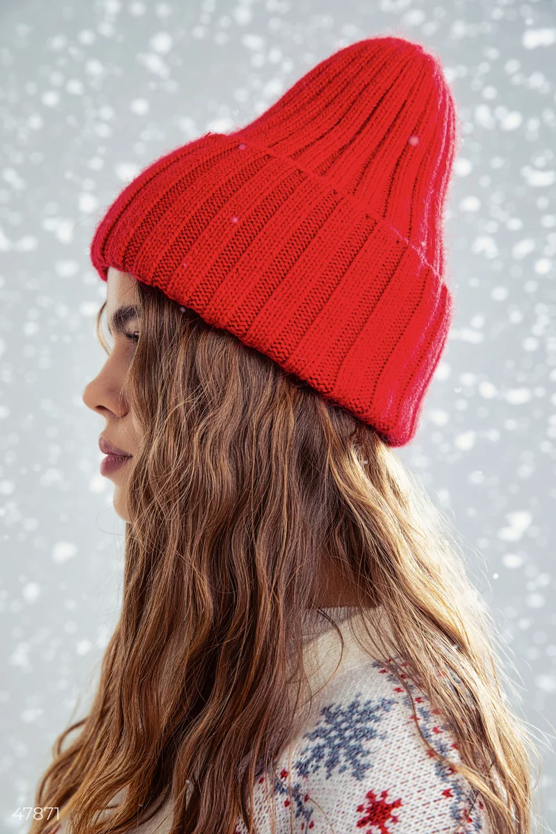 Red angora cap with a lapel photo 1