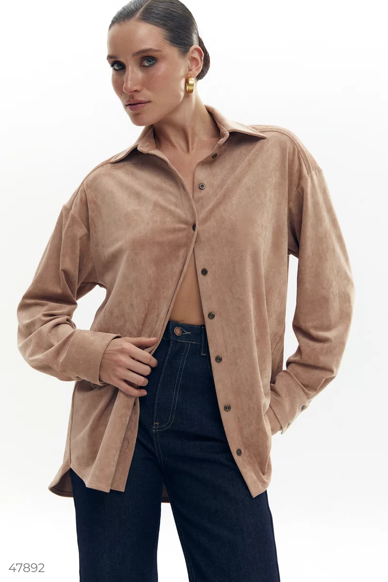 Beige oversize shirt made of eco-suede photo 3