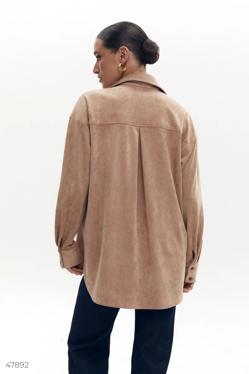 Beige oversize shirt made of eco-suede photo 5