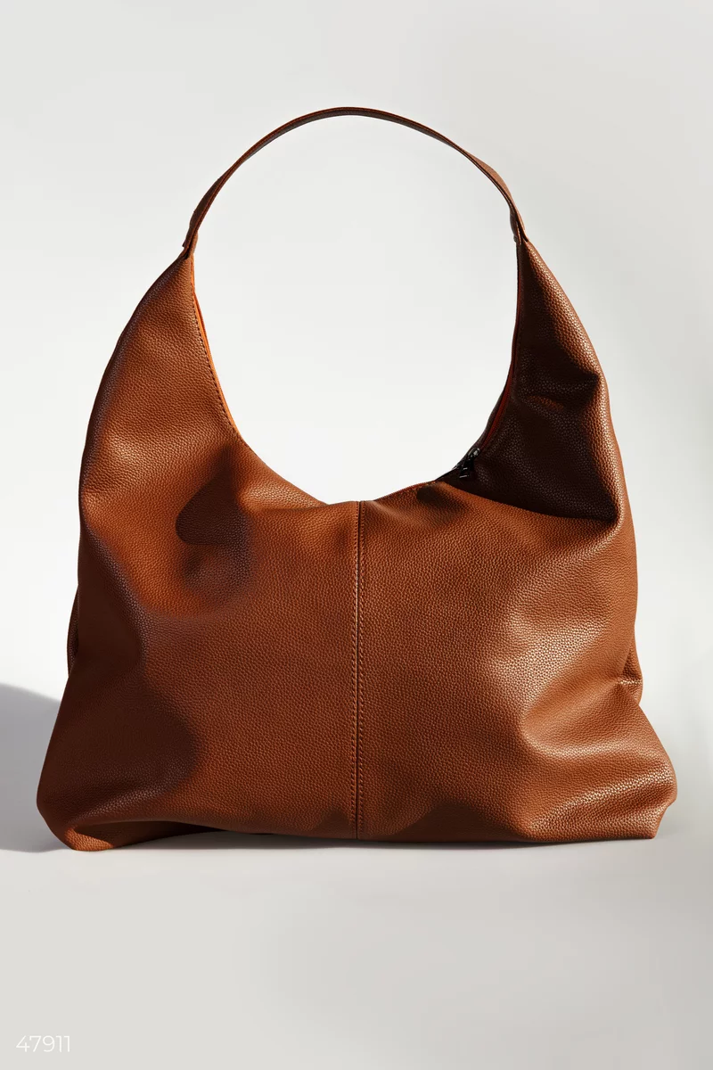 Brown roomy shopping bag made of eco-leather photo 1