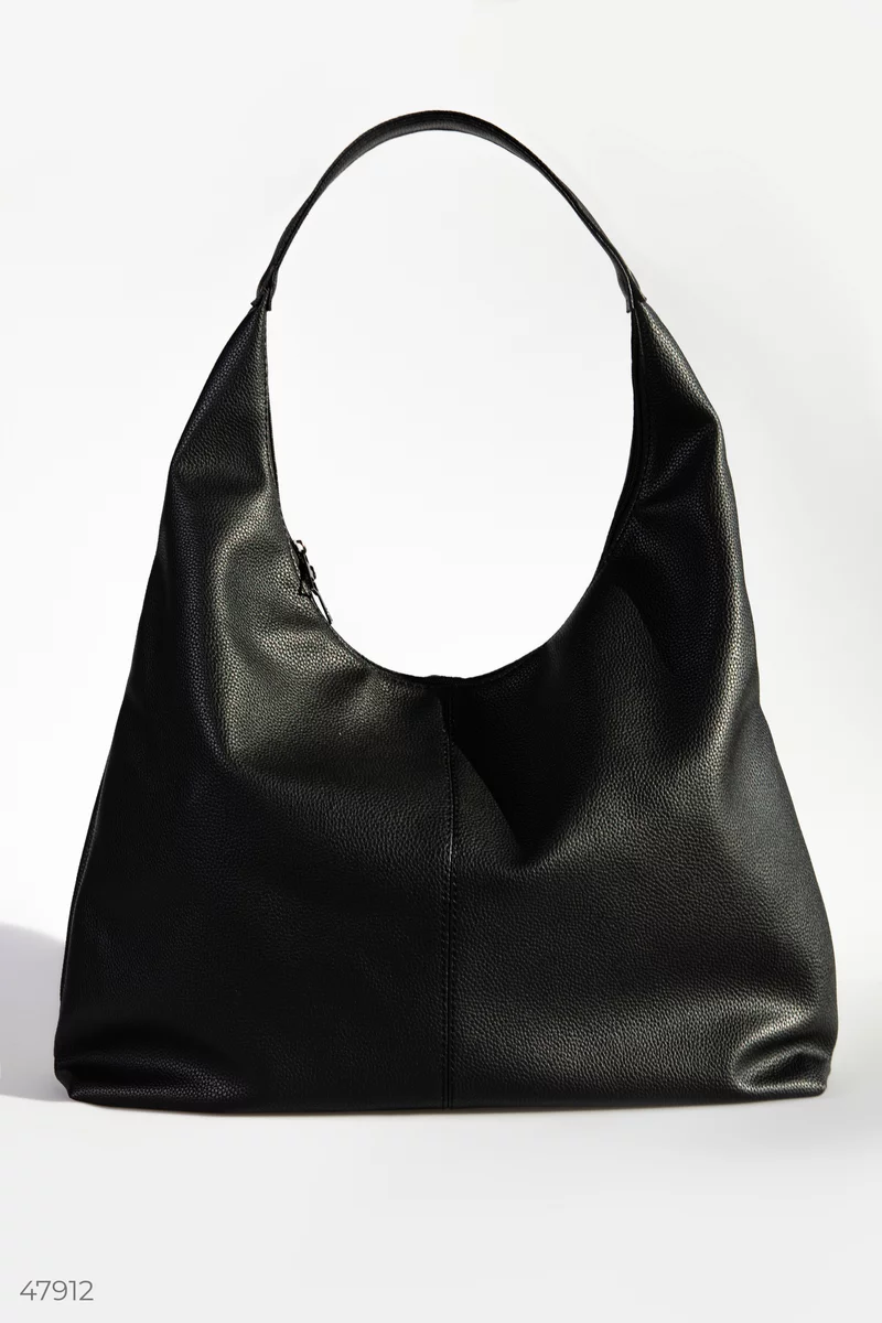 Black capacious eco-leather shopping bag photo 1