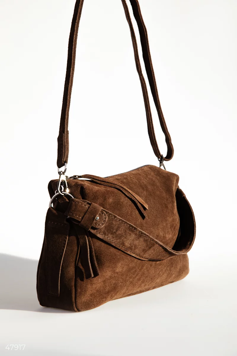 Brown suede bag with detachable strap photo 1