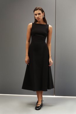 Black midi dress with flared skirt