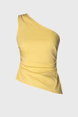 Yellow one-shoulder top with drape