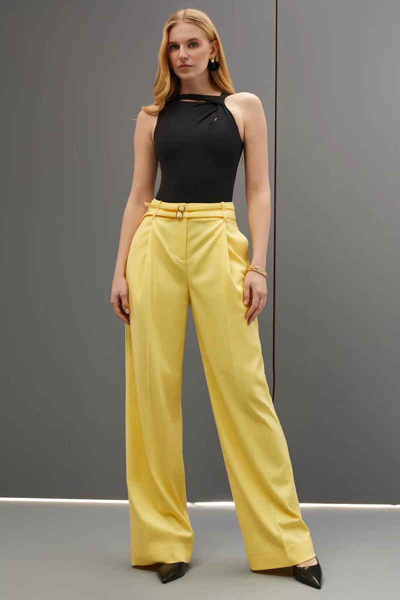 Yellow palazzo pants with double belt photo 2