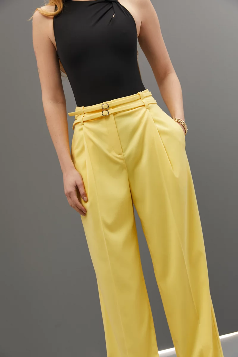 Yellow palazzo pants with double belt photo 4