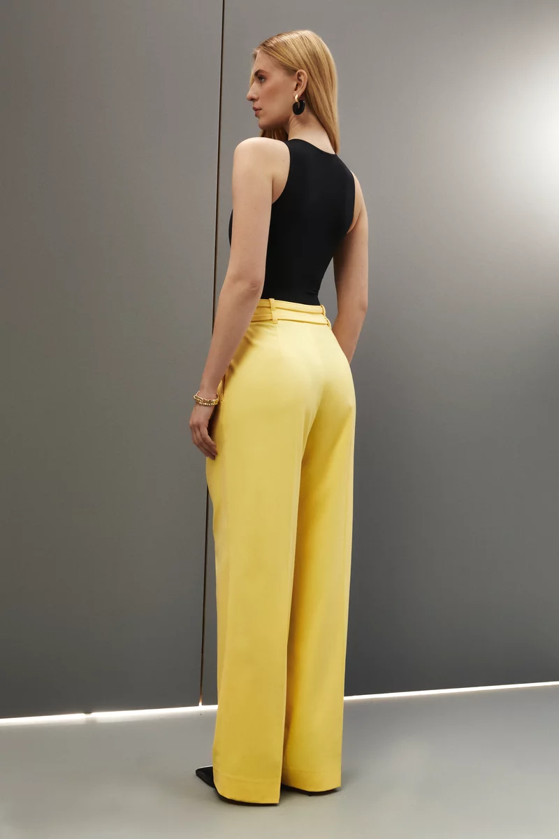 Yellow palazzo pants with double belt photo 5