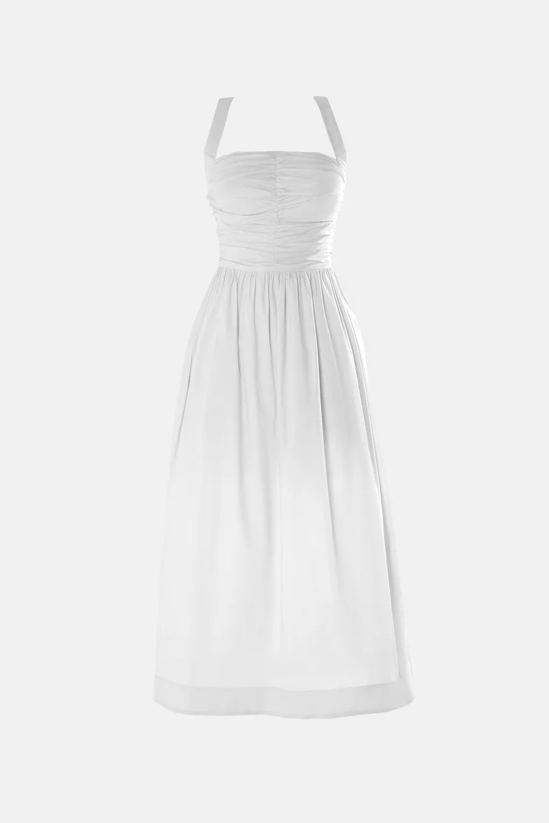 Milk cotton maxi dress with drape photo 1
